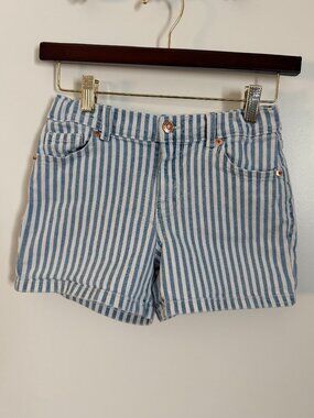 Cat & Jack Striped Denim Shorts Girls L 10 12 Blue White Stretch